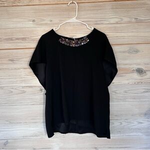 Gerard Darel Black Short Sleeve Sequin
Neck Back Zipper Blouse Size 44